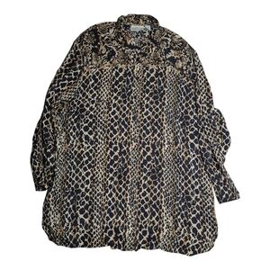 Elisabeth Women's Black and Brown Leopard Print 100% Silk Button Up Blouse